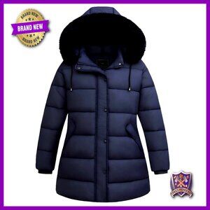 Plus Size Waterproof Down Coat with Detachable Hood, Flannel Lined